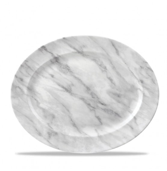 Textured Prints Grey Marble Oval Rimmed Dish