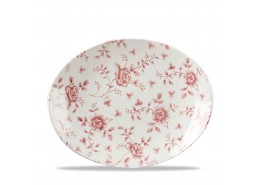 Vintage Prints Cranberry Rose Chintz Oval Coupe Plate