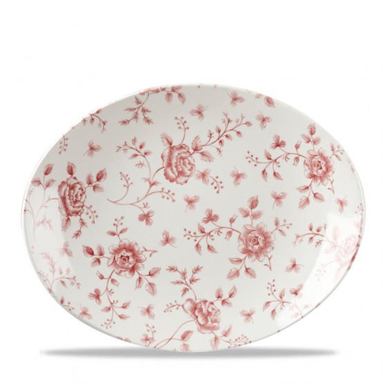 Vintage Prints Cranberry Rose Chintz Oval Coupe Plate