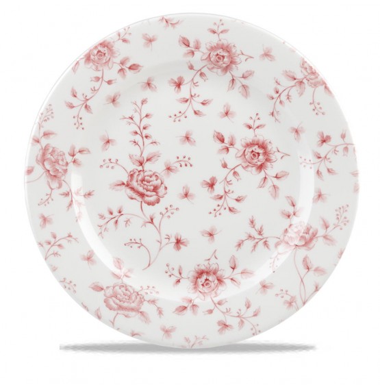 Vintage Prints Cranberry Rose Chintz Oval Coupe Plate