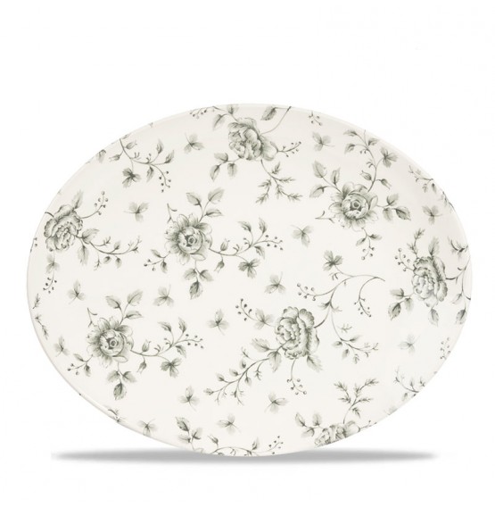 Vintage Prints Grey Rose Chintz Oval Plate